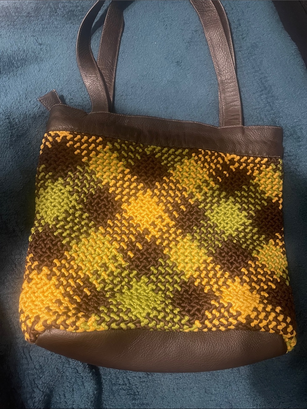 Woven Mosaic Tote Bag in Yellow, Green & Brown